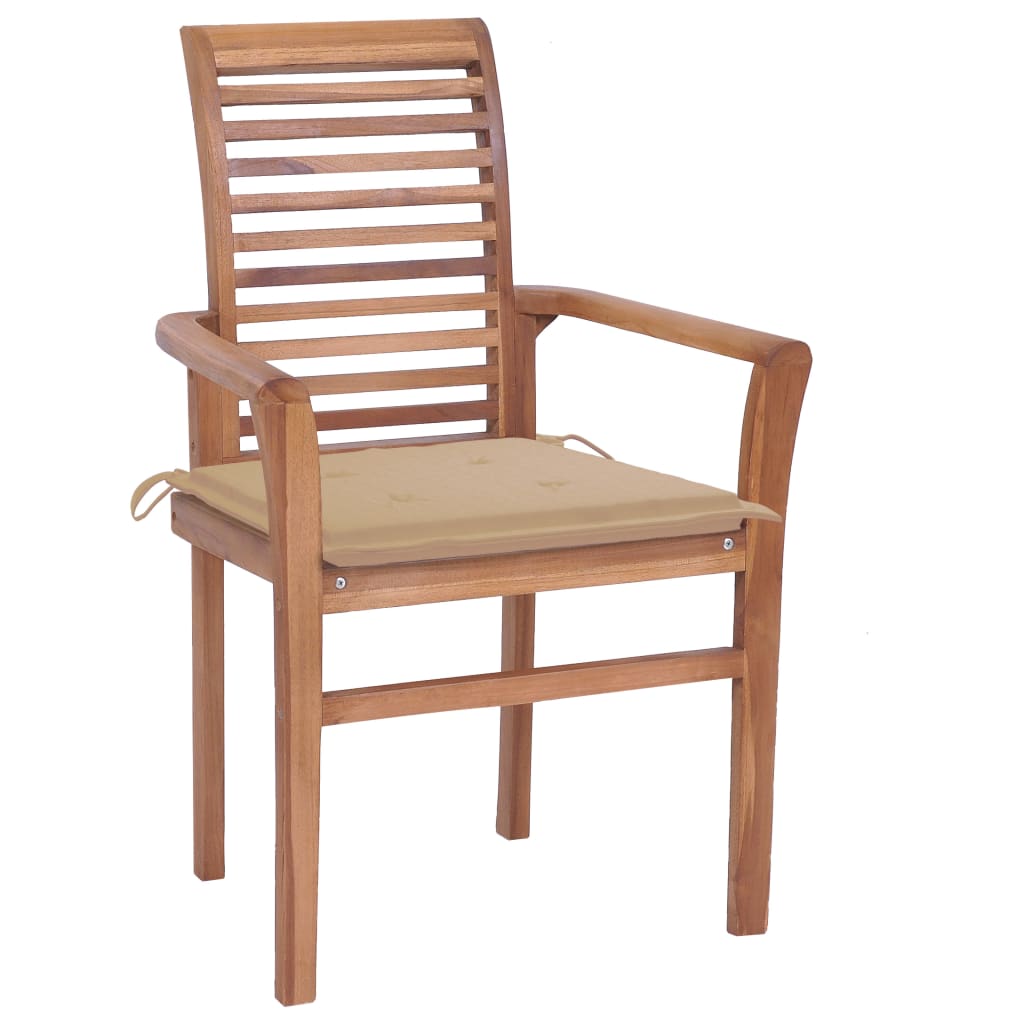 vidaXL Dining Chairs 2 pcs with Beige Cushions Solid Teak Wood