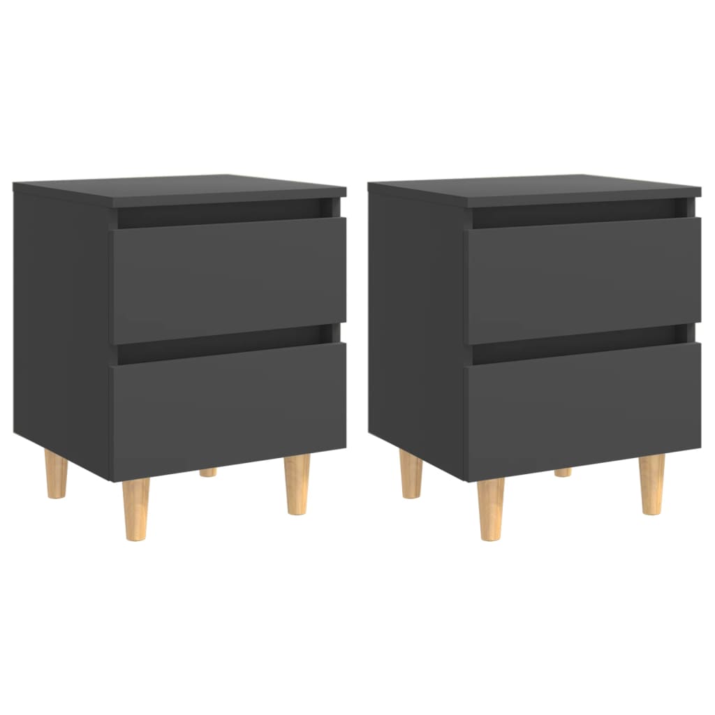 vidaXL Bed Cabinets with Solid Pinewood Legs 2 pcs Grey 40x35x50 cm