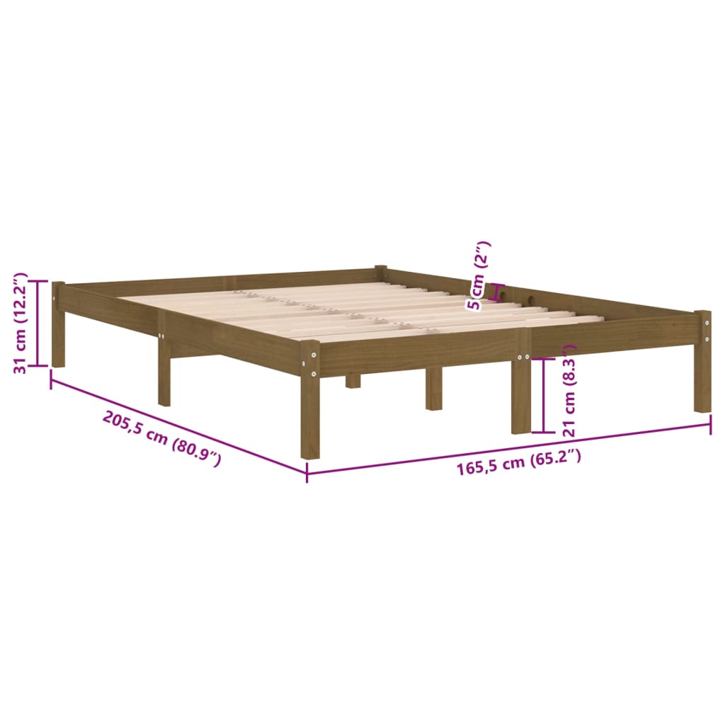 vidaXL Bed Frame without Mattress Honey Brown Solid Wood 160x200 cm