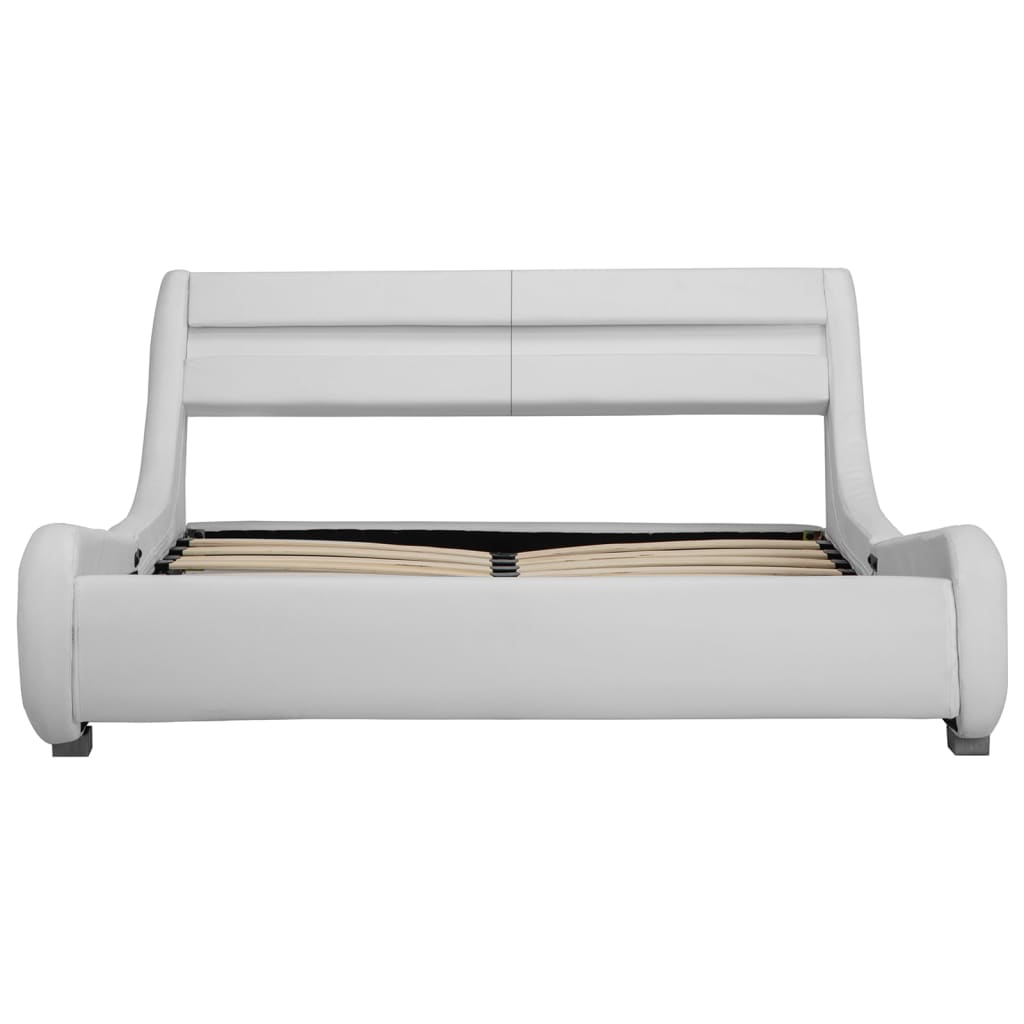 vidaXL Bed Frame with LED White Faux Leather 140x200 cm