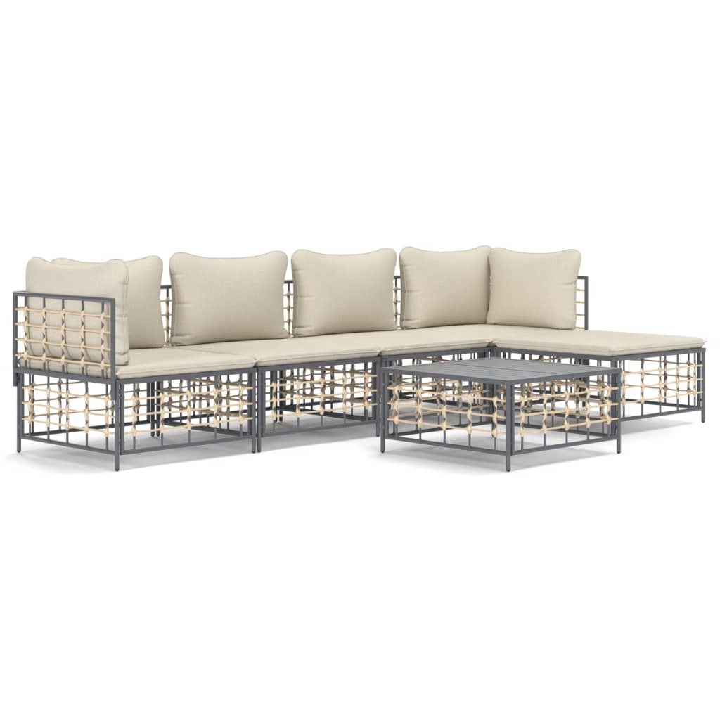 vidaXL 6 Piece Garden Lounge Set with Cushions Anthracite Poly Rattan