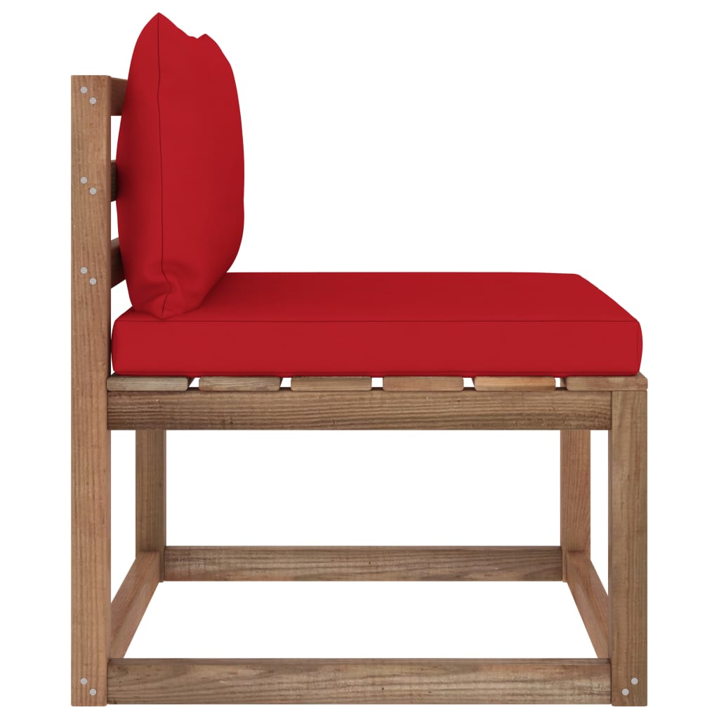 vidaXL Garden Pallet Middle Sofa with Red Cushions