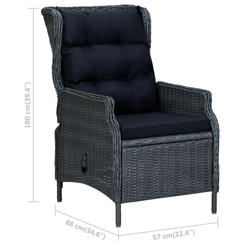 vidaXL Reclining Garden Chair with Footstool Poly Rattan Dark Grey