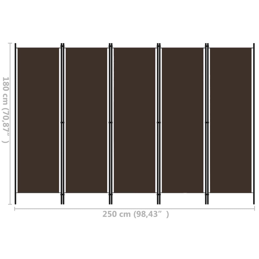 vidaXL 5-Panel Room Divider Brown 250x180 cm