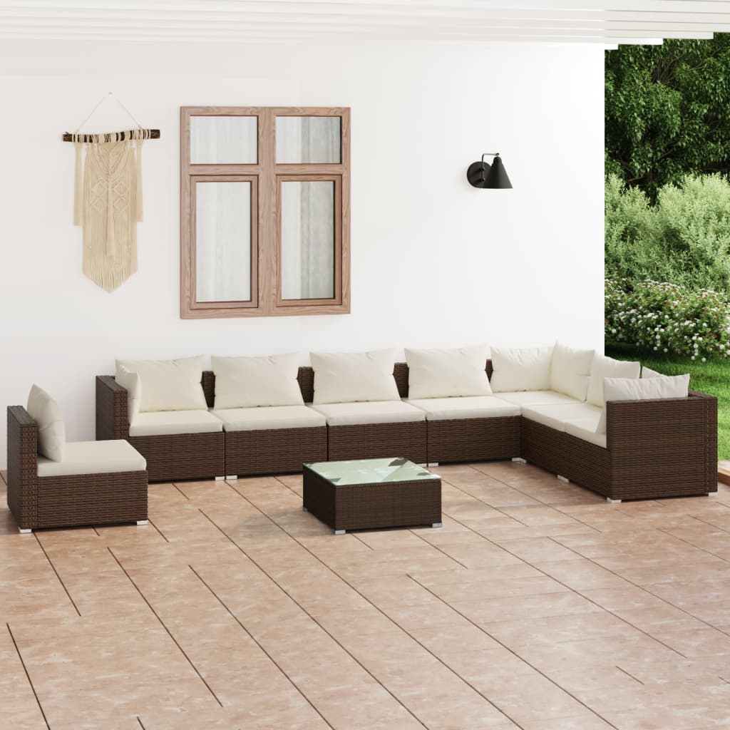 vidaXL 9 Piece Garden Lounge Set with Cushions Poly Rattan Brown