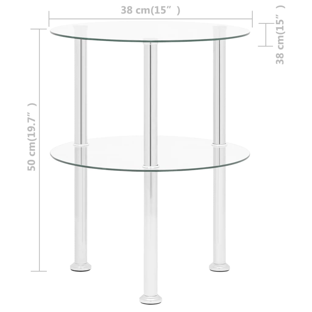 vidaXL 2-Tier Side Table Transparent 38 cm Tempered Glass