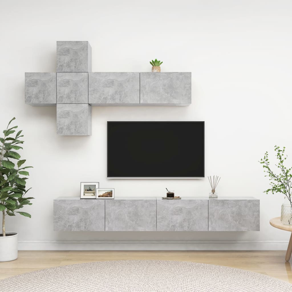 vidaXL 7 Piece TV Cabinet Set Concrete Grey Engineered Wood