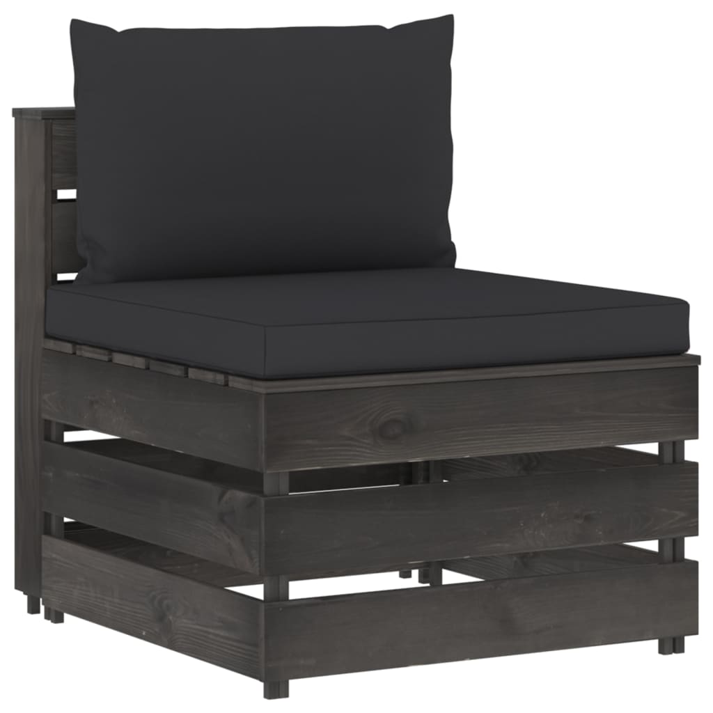 vidaXL 3 Piece Garden Lounge Set with Cushions Grey Impregnated Wood