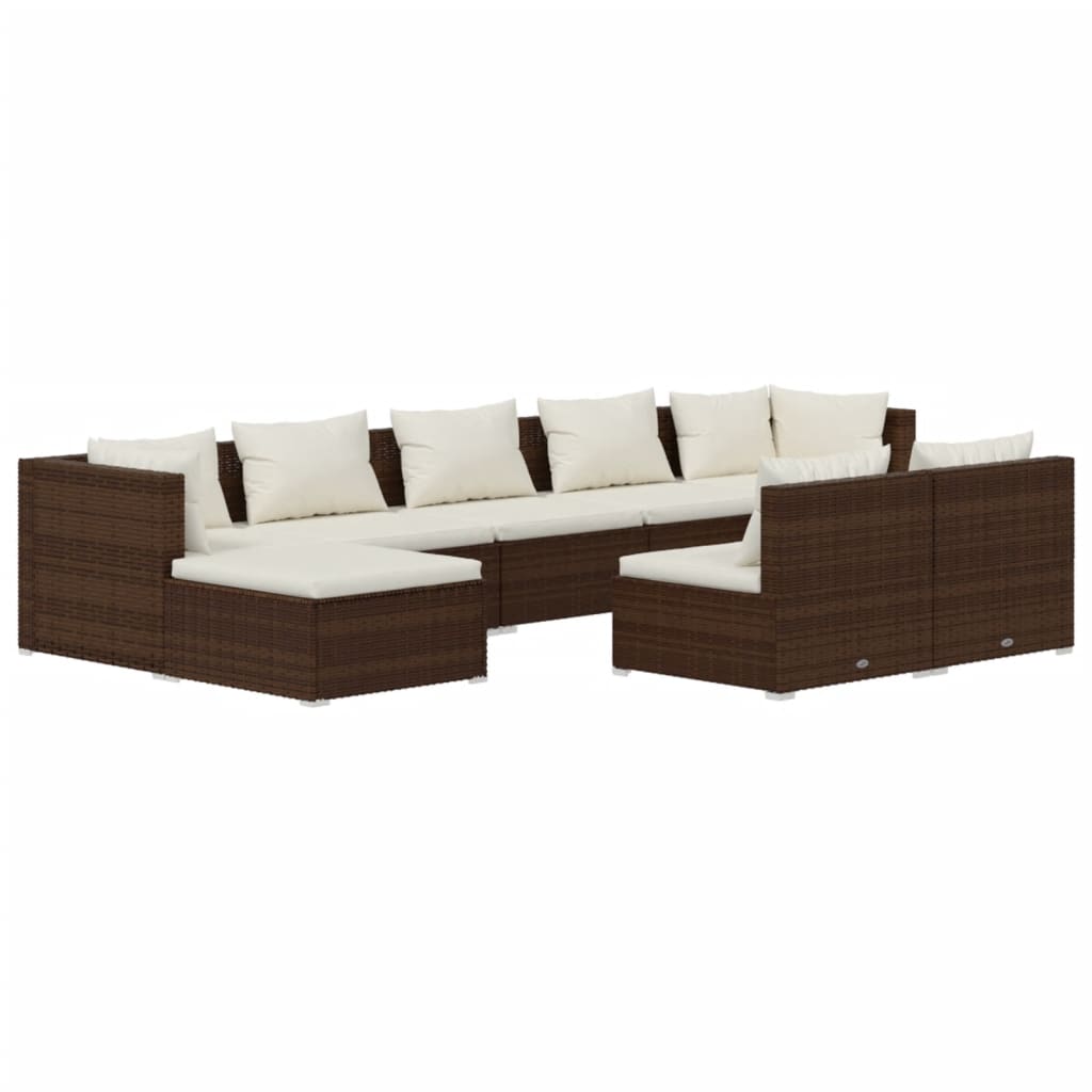 vidaXL 9 Piece Garden Lounge Set with Cushions Brown Poly Rattan