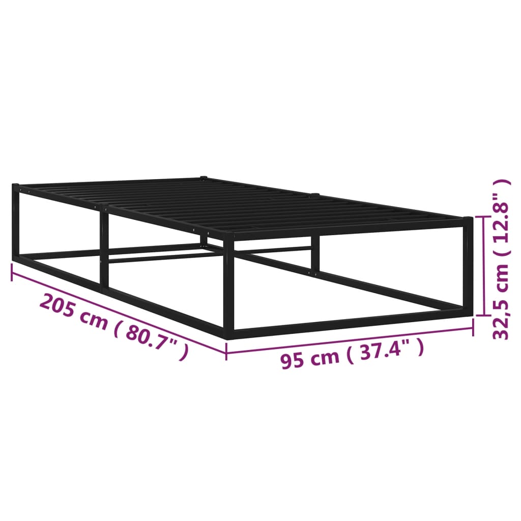 vidaXL Bed Frame without Mattress Black Metal 90x200 cm