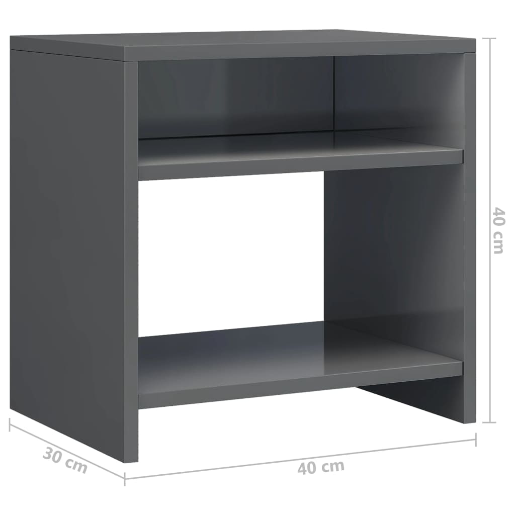 vidaXL Bedside Cabinet High Gloss Grey 40x30x40 cm Engineered Wood