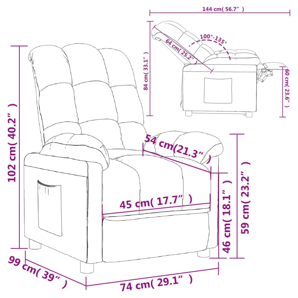vidaXL Recliner Chair Black Fabric