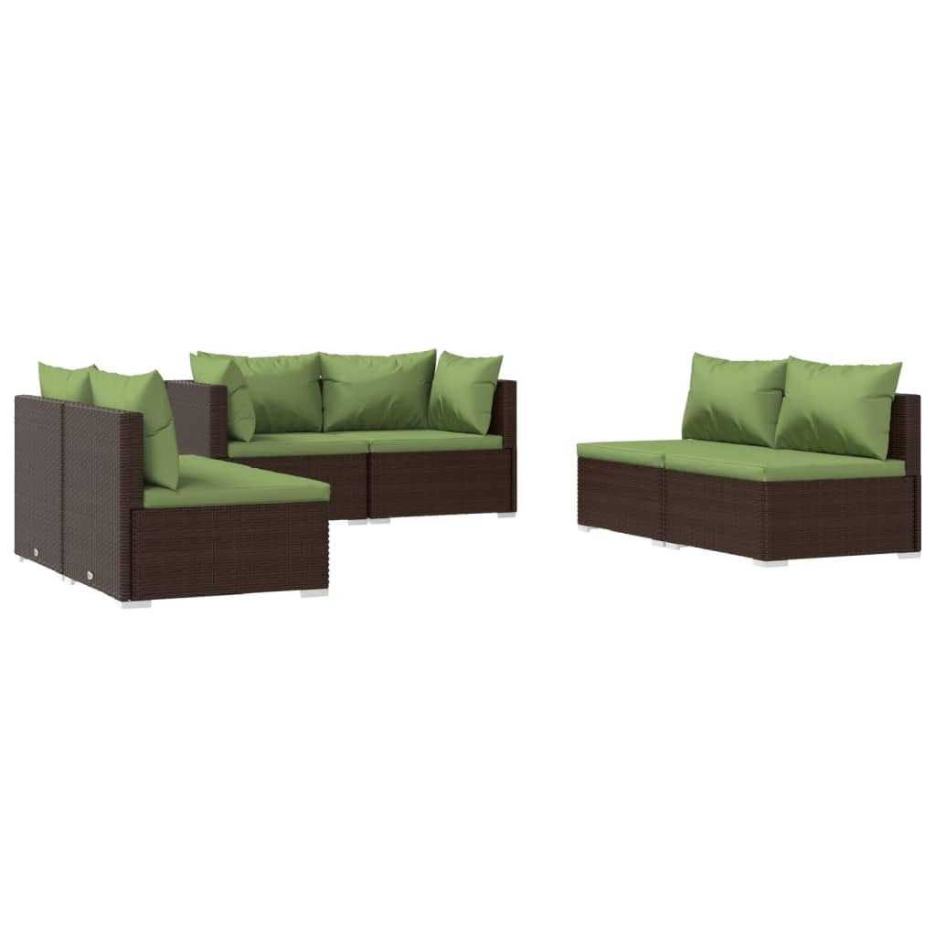 vidaXL 6 Piece Garden Lounge Set with Cushions Poly Rattan Brown