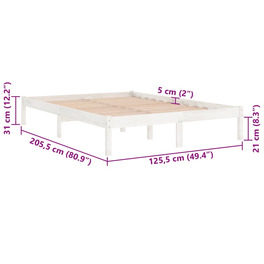 vidaXL Bed Frame without Mattress White Solid Wood 120x200 cm