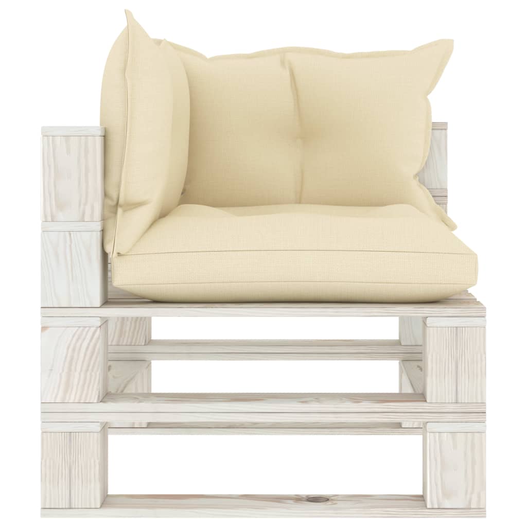vidaXL Garden Pallet Corner Sofa with Cream Cushions Wood