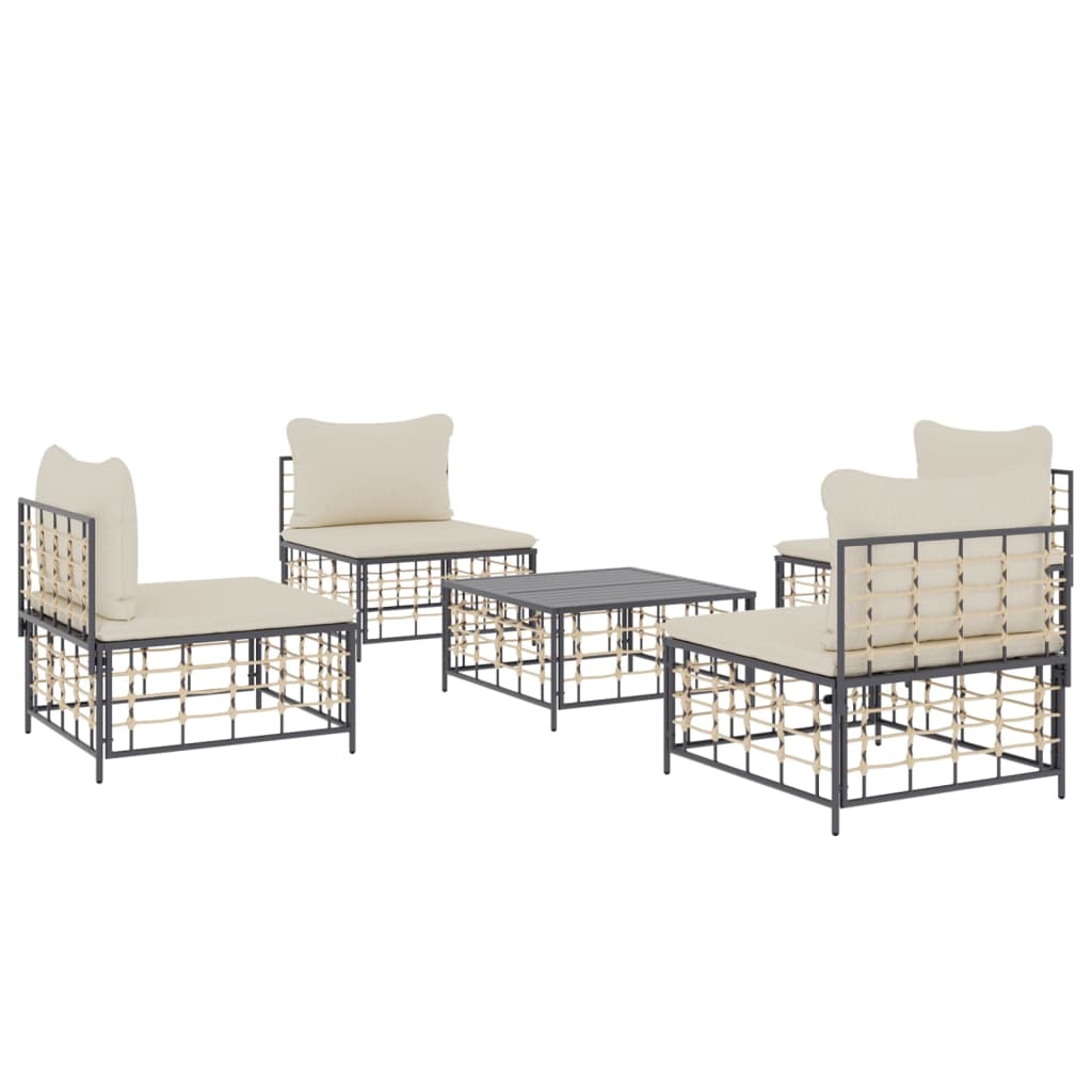 vidaXL 5 Piece Garden Lounge Set with Cushions Anthracite Poly Rattan