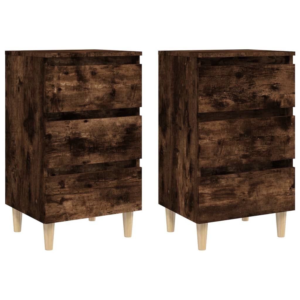 vidaXL Bed Cabinets with Solid Wood Legs 2 pcs Smoked Oak 40x35x69 cm