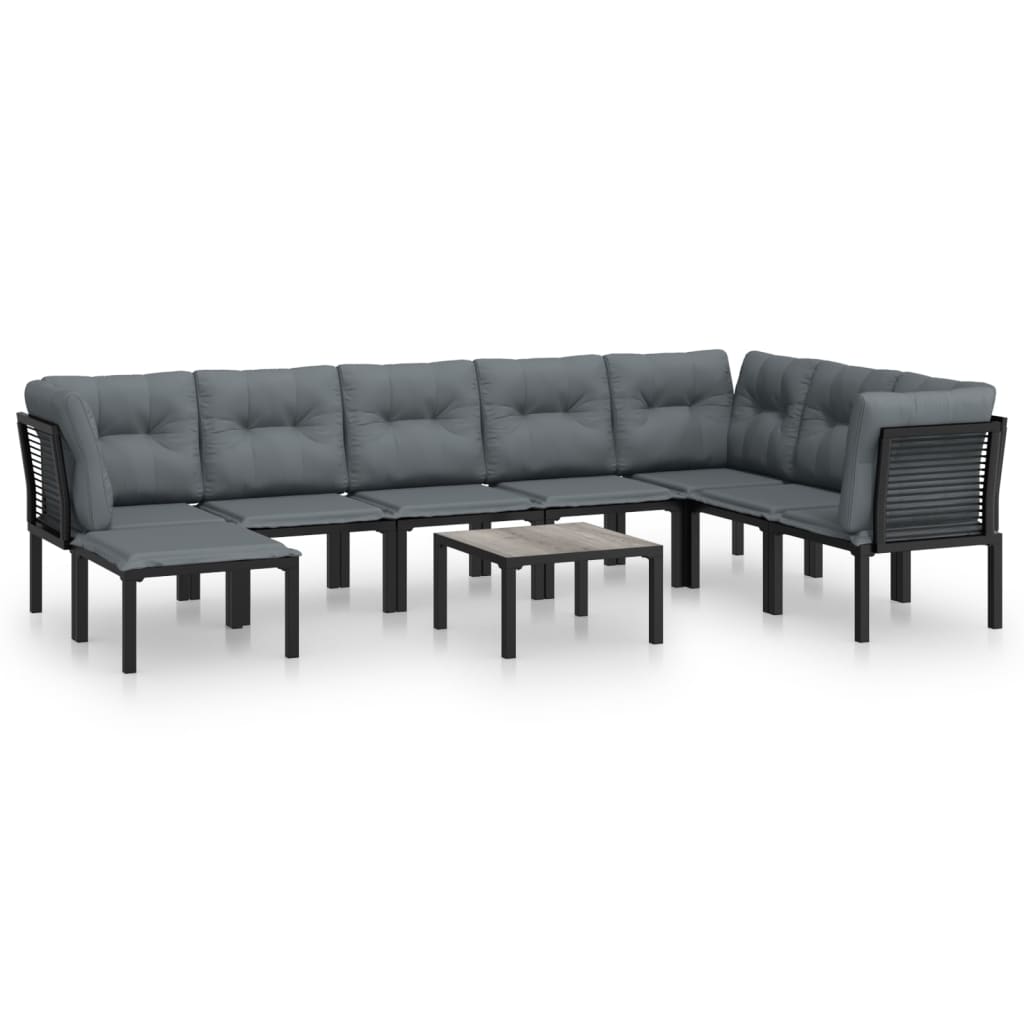 vidaXL 9 Piece Garden Lounge Set Black and Grey Poly Rattan