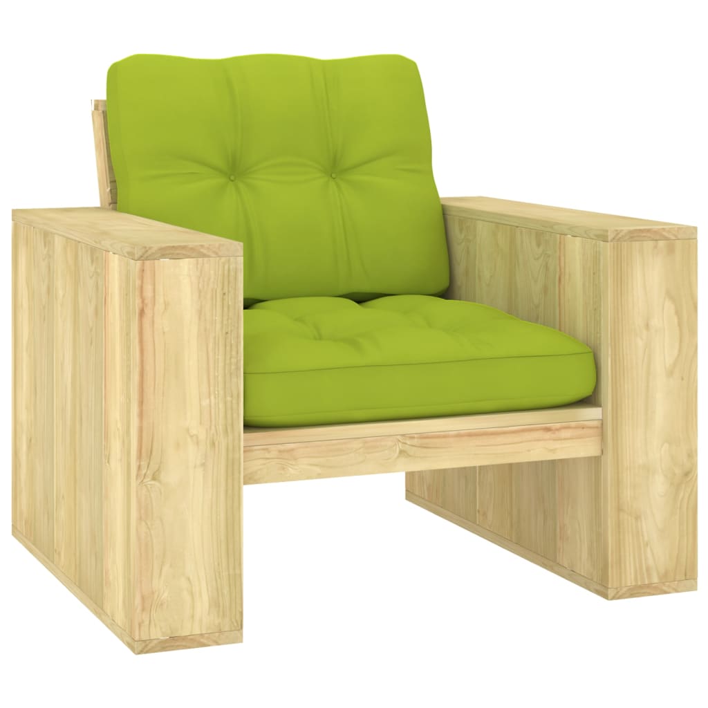 vidaXL Garden Chair with Bright Green Cushions Impregnated Pinewood