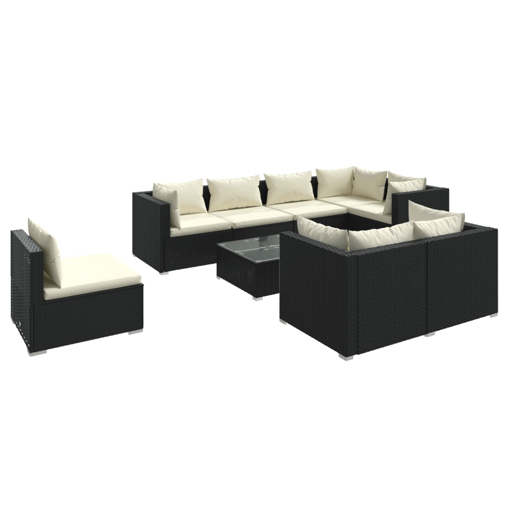 vidaXL 9 Piece Garden Lounge Set with Cushions Poly Rattan Black