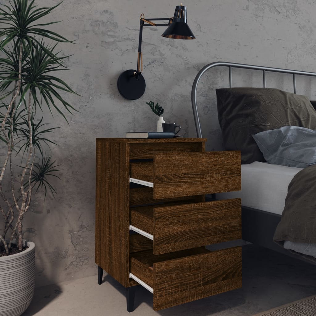 vidaXL Bed Cabinet with Metal Legs Brown Oak 40x35x69 cm
