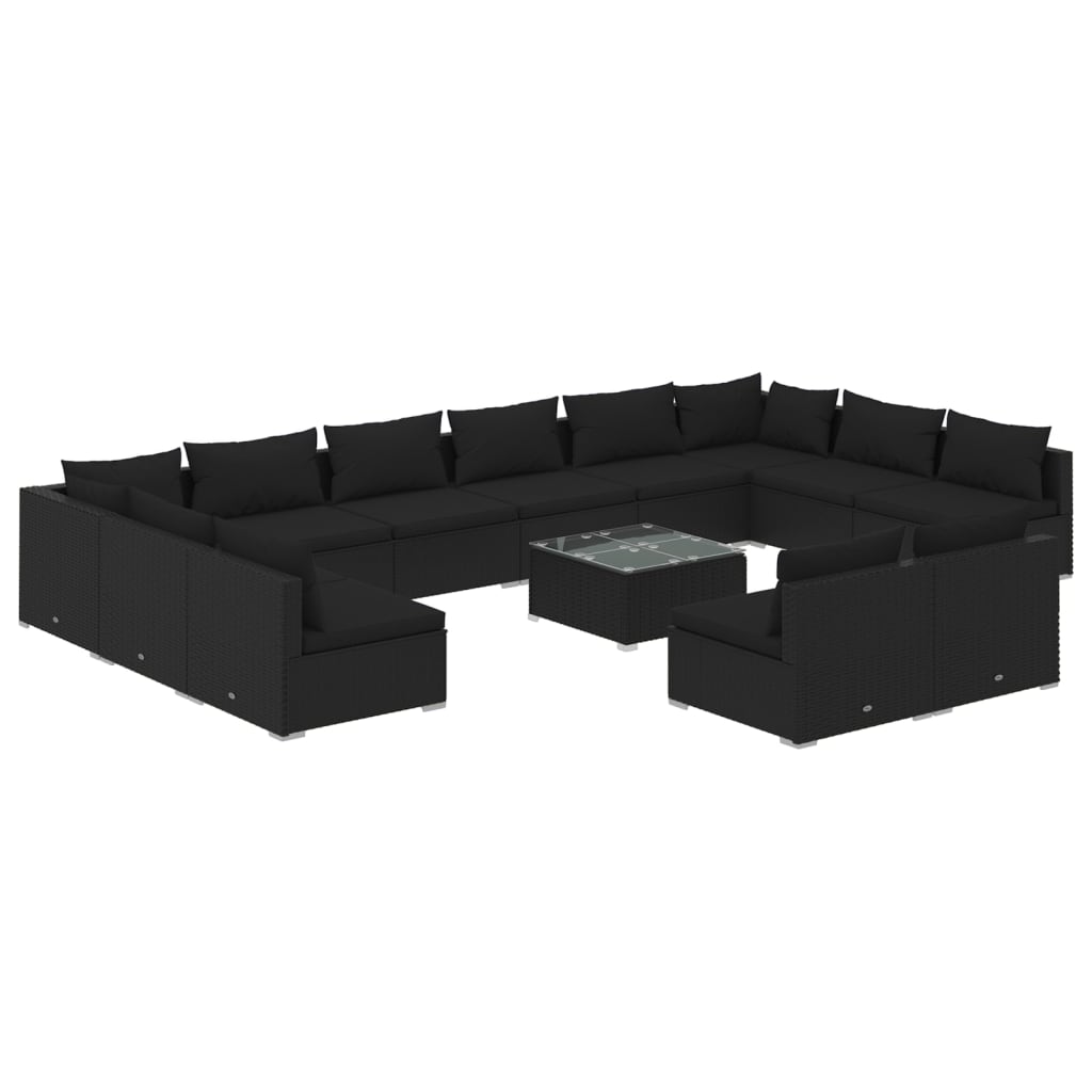 vidaXL 13 Piece Garden Lounge Set with Cushions Black Poly Rattan