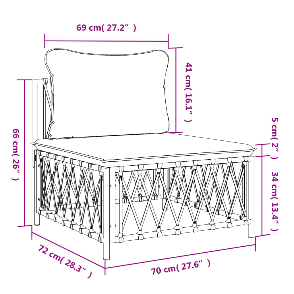 vidaXL Garden Middle Sofa with Cushions White Woven Fabric