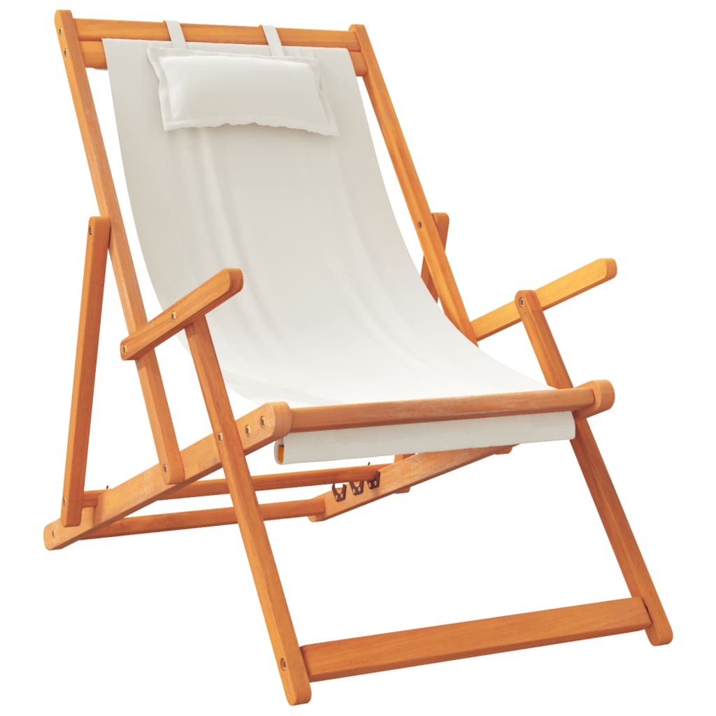 vidaXL Folding Beach Chairs 2 pcs Cream Fabric