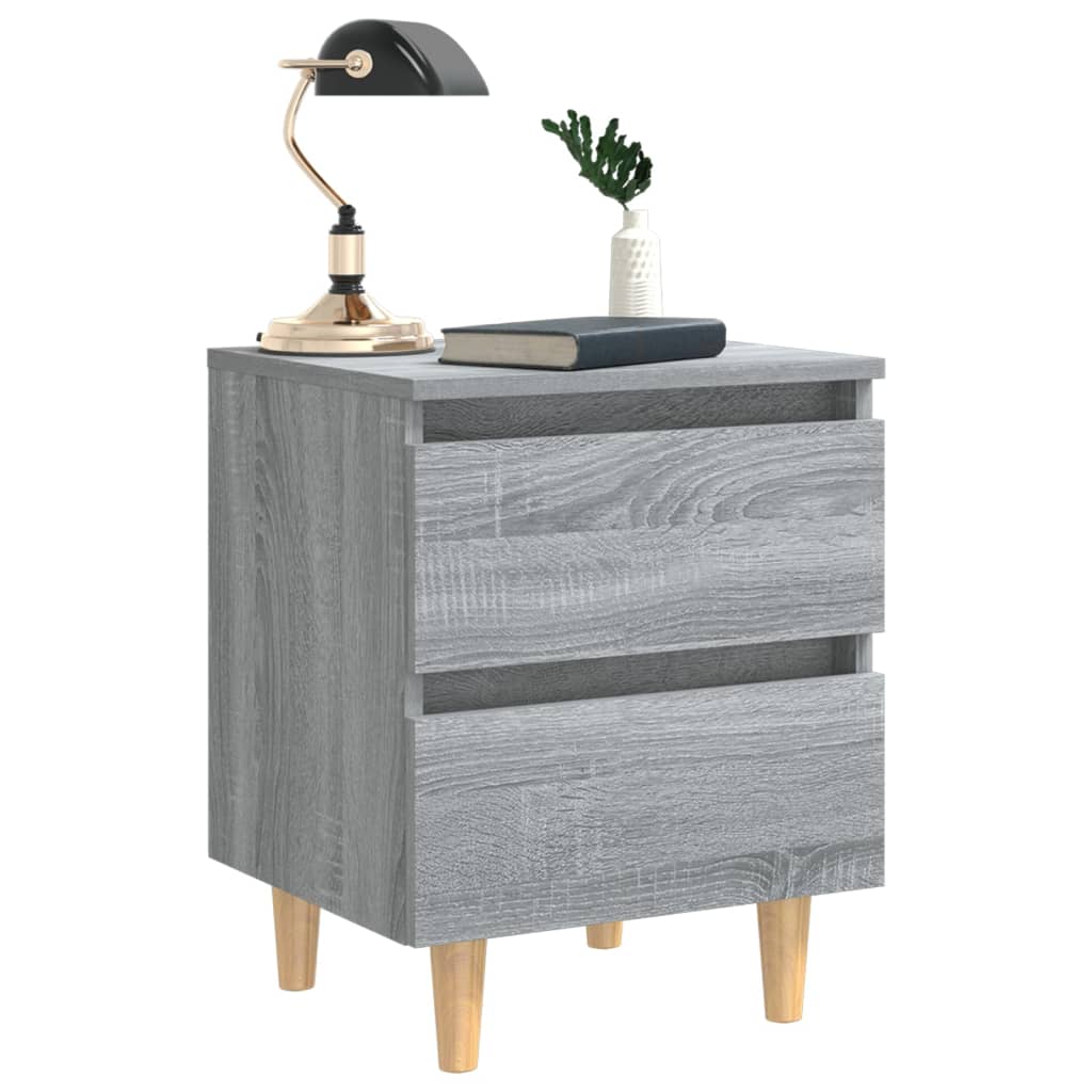 vidaXL Bed Cabinet with Solid Wood Legs Grey Sonoma 40x35x50 cm