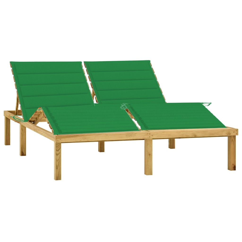 vidaXL Double Sun Lounger & Green Cushions Impregnated Pinewood