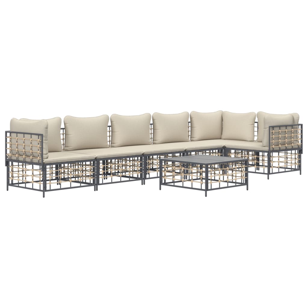 vidaXL 7 Piece Garden Lounge Set with Cushions Anthracite Poly Rattan