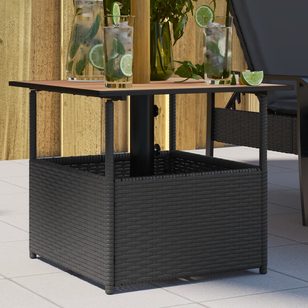 vidaXL Garden Table with Parasol Hole Black 55x55x46.5 cm Poly Rattan