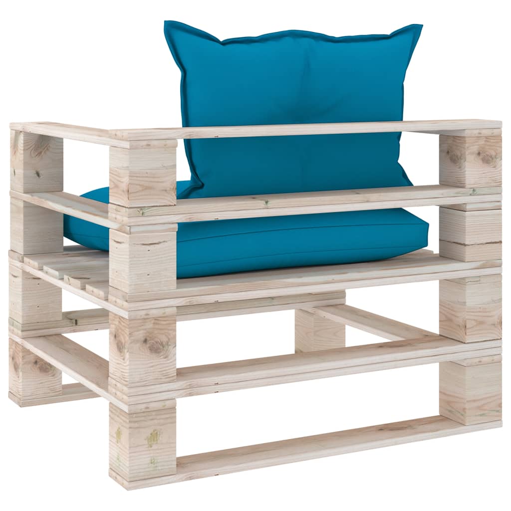 vidaXL Garden Pallet Sofa with Blue Cushions Pinewood