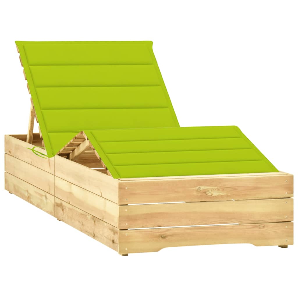 vidaXL Sun Lounger with Bright Green Cushion Impregnated Pinewood