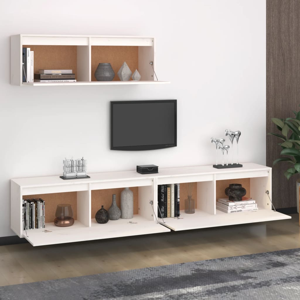 vidaXL TV Cabinets 3 pcs White Solid Wood Pine