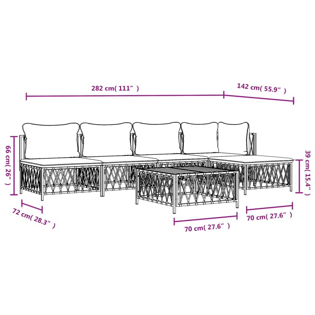 vidaXL 6 Piece Garden Lounge Set with Cushions White Steel