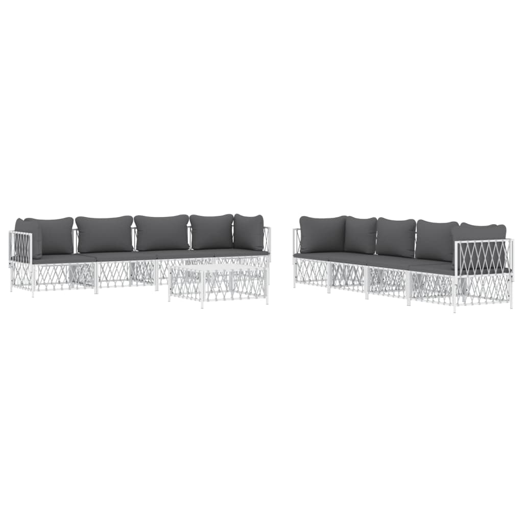 vidaXL 9 Piece Garden Lounge Set with Cushions White Steel