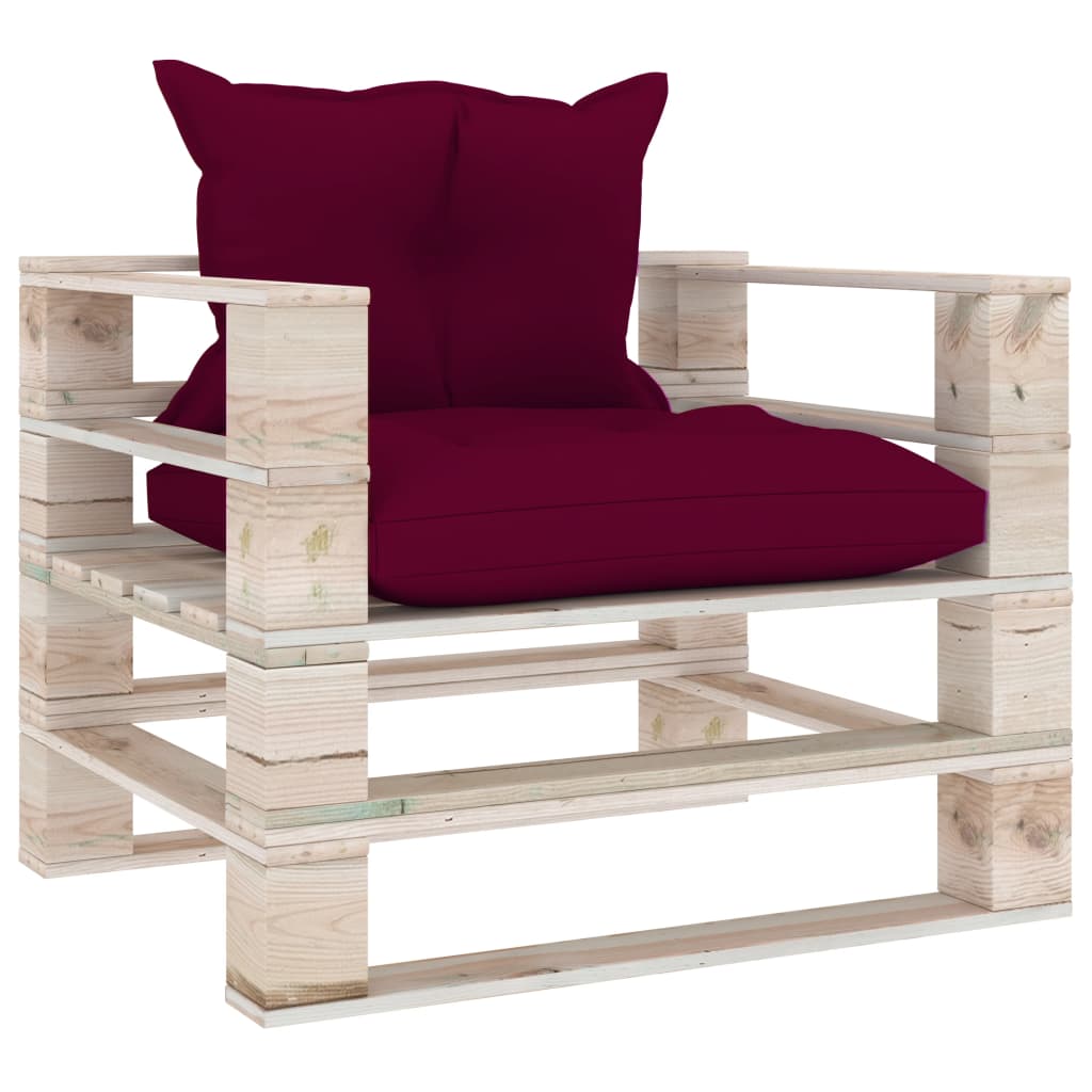 vidaXL Garden Pallet Sofa with Wine Red Cushions Pinewood