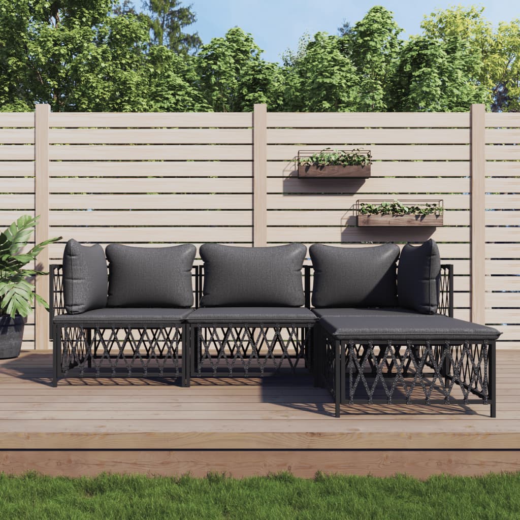 vidaXL 4 Piece Garden Lounge Set with Cushions Anthracite Steel