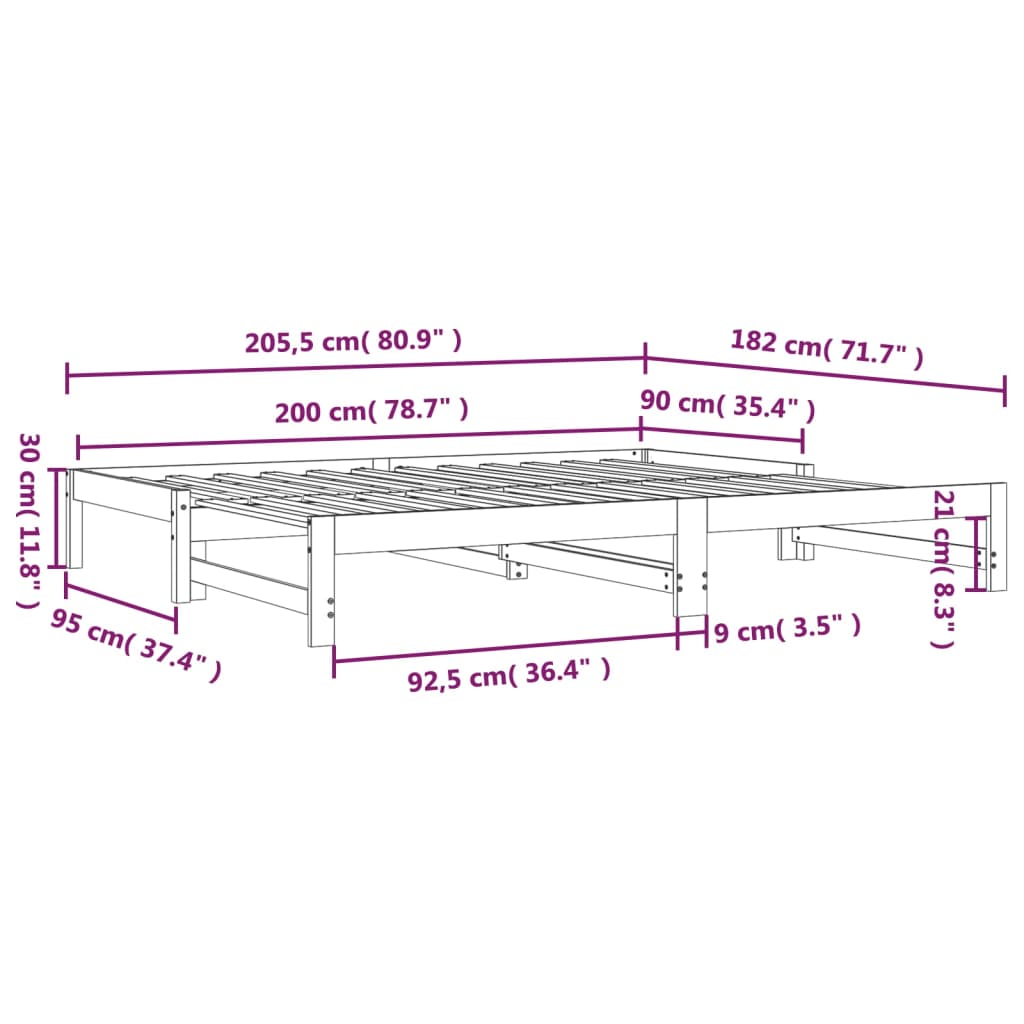 vidaXL Pull-out Day Bed without Mattress 2x(90x200) cm Solid Wood Pine