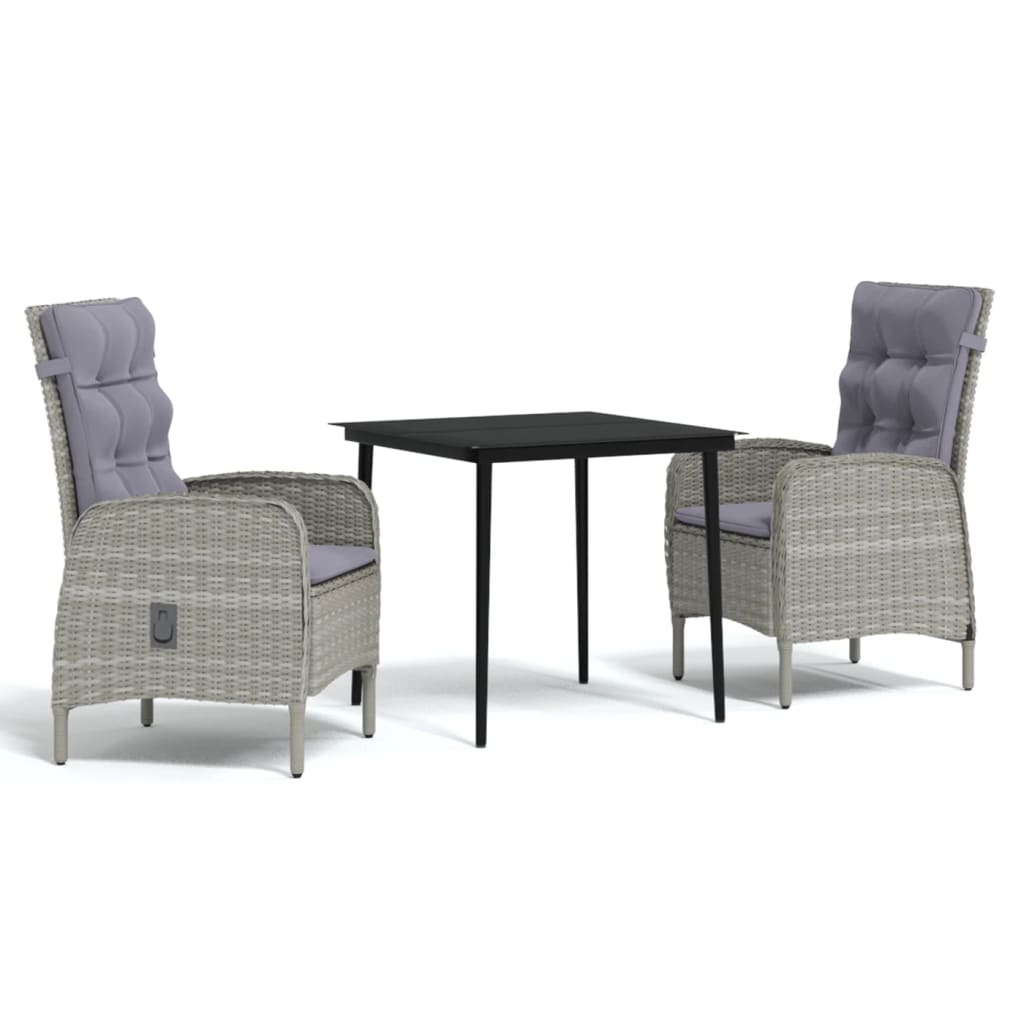 vidaXL 3 Piece Outdoor Dining Set with Cushions Grey and Black