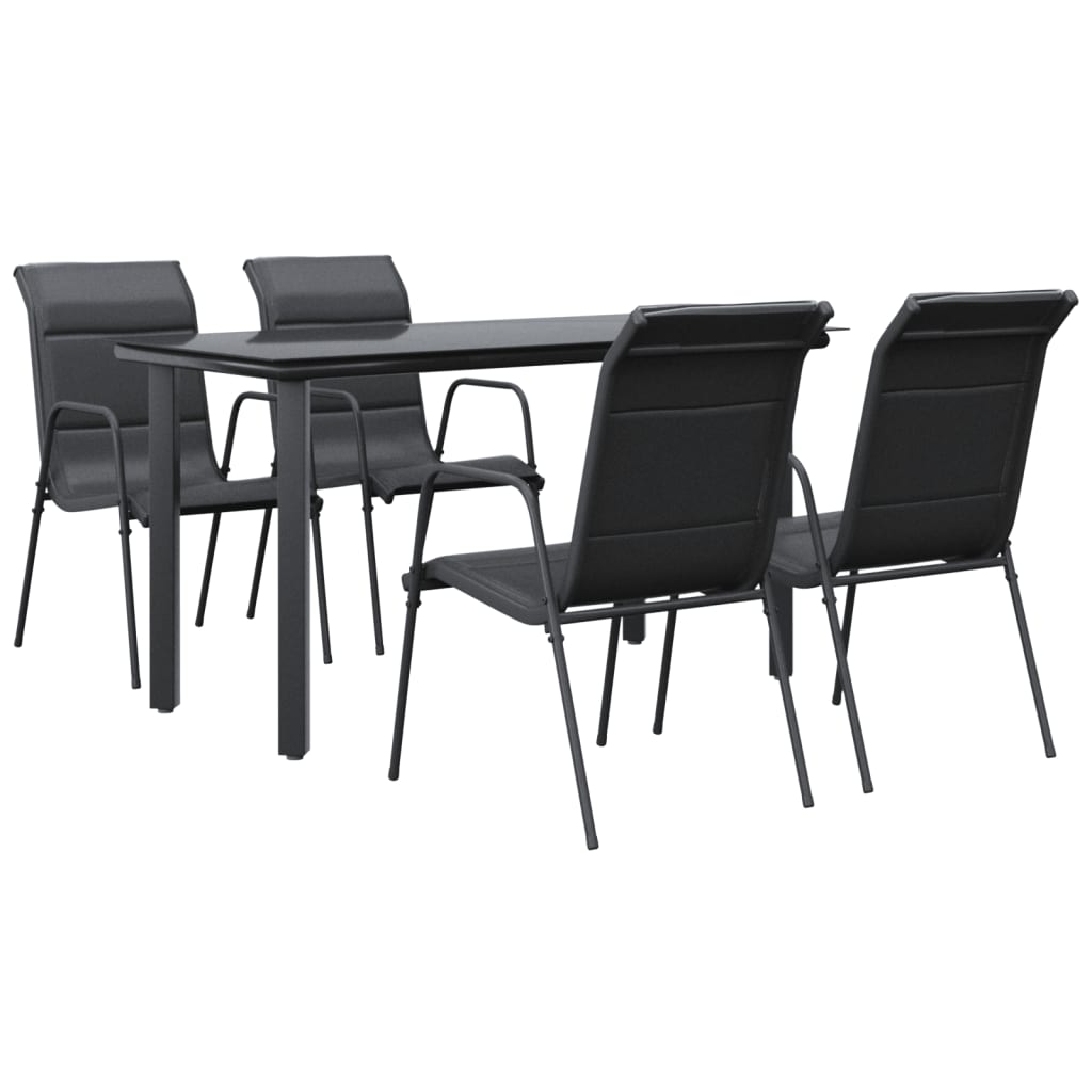 vidaXL 5 Piece Garden Dining Set Black Steel and Textilene