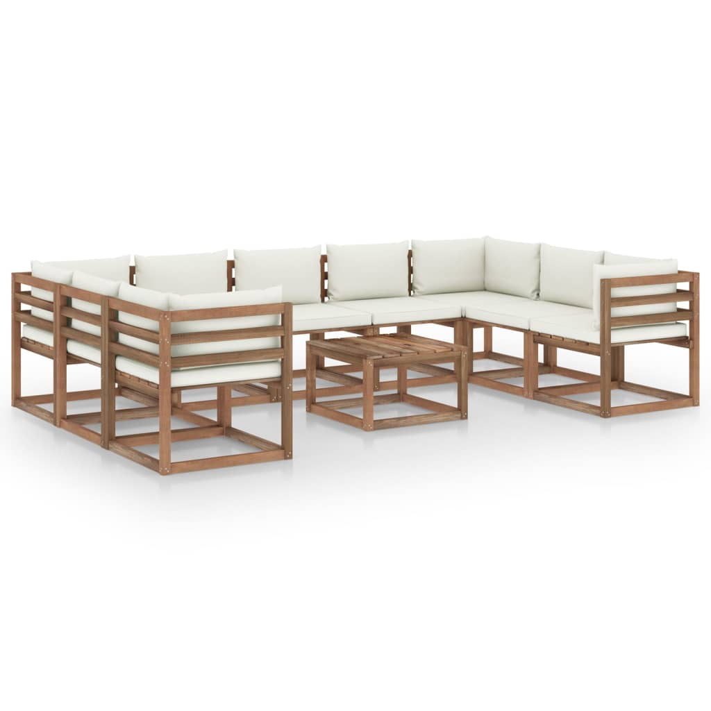 vidaXL 10 Piece Garden Lounge Set with Cream Cushions