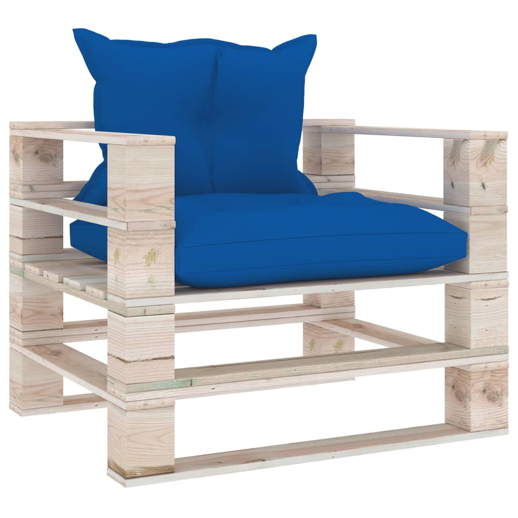 vidaXL Garden Pallet Sofa with Royal Blue Cushions Pinewood