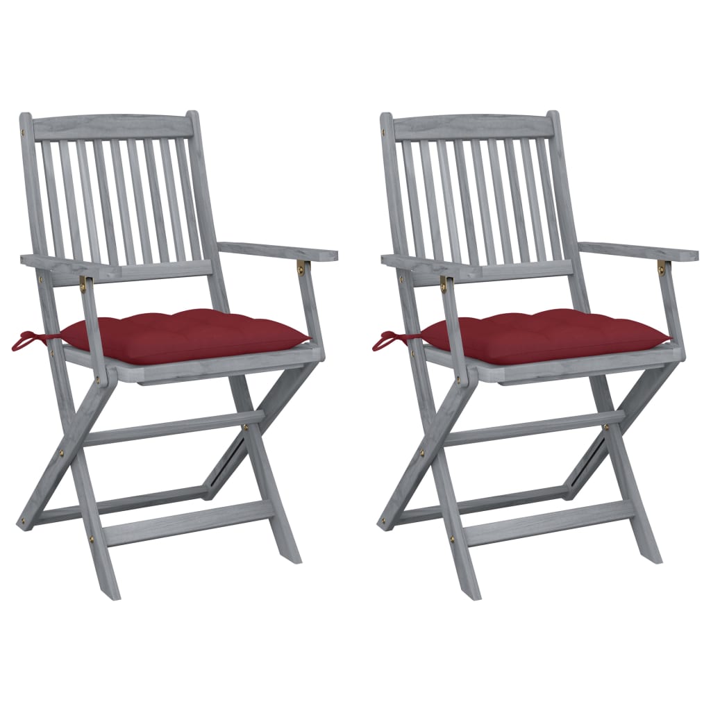 vidaXL Folding Outdoor Chairs 2 pcs with Cushions Solid Acacia Wood (46333+314887)