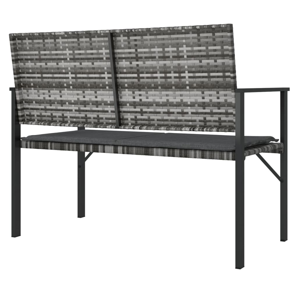 vidaXL 2-Seater Garden Bench with Cushion Grey Poly Rattan