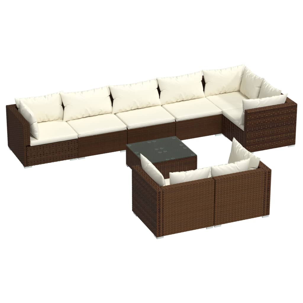 vidaXL 9 Piece Garden Lounge Set with Cushions Brown Poly Rattan