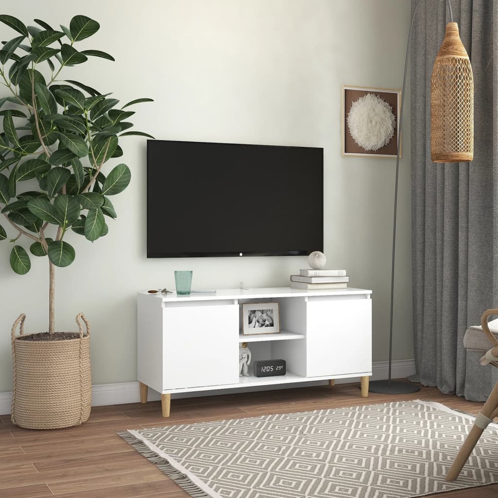 vidaXL TV Cabinet with Solid Wood Legs White 103.5x35x50 cm