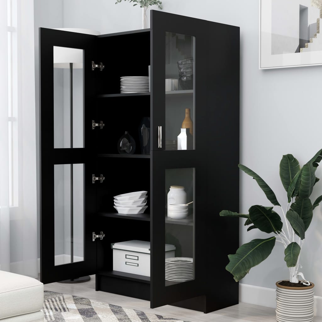 vidaXL Vitrine Cabinet Black 82.5x30.5x150 cm Engineered Wood