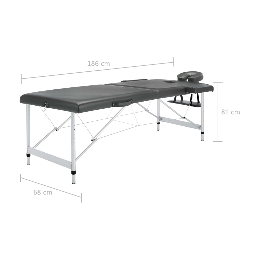 vidaXL Massage Table with 2 Zones Aluminium Frame Anthracite 186x68 cm